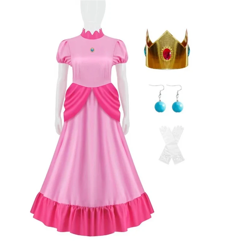 

❤2026★ Game Peach Princess Cosplay Costume Women Pink Dress Accessories Suit Girls Role Play Princess Dress Halloween Carnival ❤
