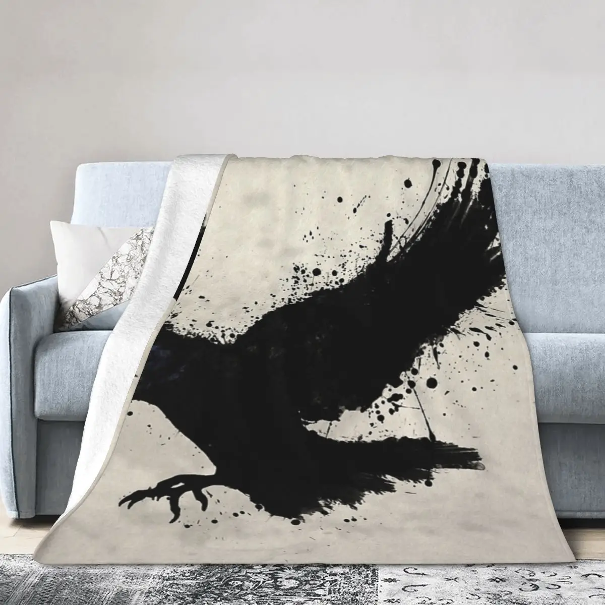 

Flannel Throw Blanket Raven Blankets Soft Bedspread Warm Plush Blanket for Bed Living room Picnic Travel Home Couch