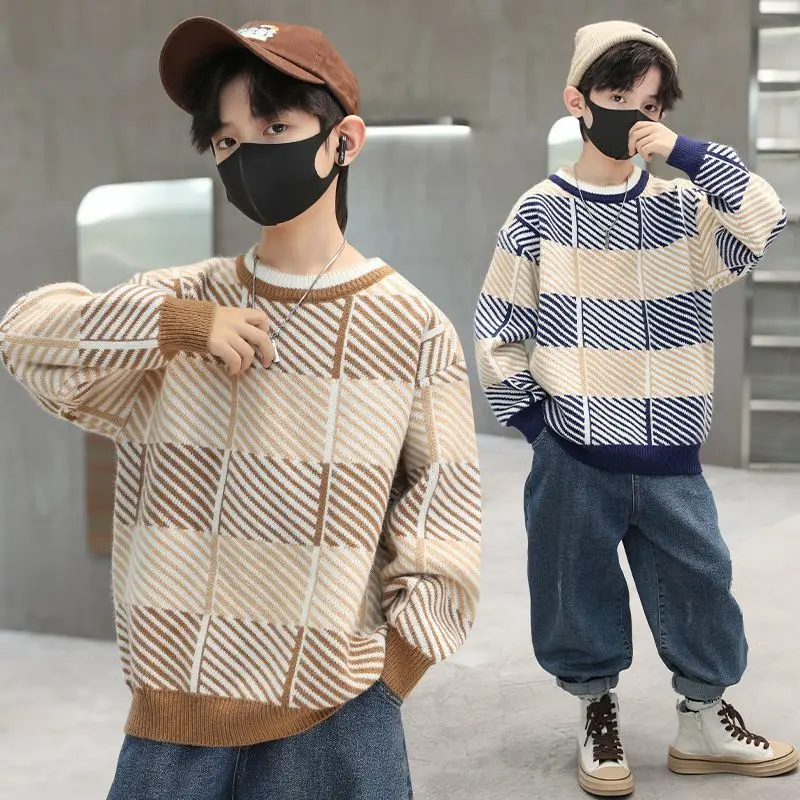 Boys 2023 New Korean Style Winter Autumn Pullover Casual Sweaters 6-13 Years Teeange Trend Outfits&Base Shirts Children Clothes