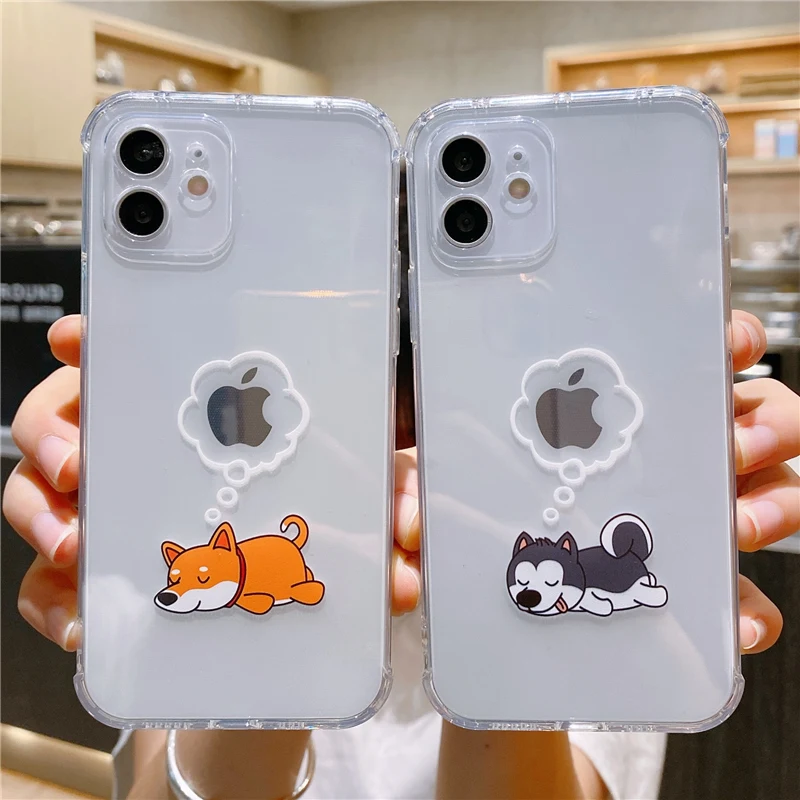 

Animal Dog Pig Elephant Lion Couple Phone Case For iPhone 17 16 15 14 13 11 12 Pro Max Mini 7 8 Plus 16E Clear Shockproof Cover