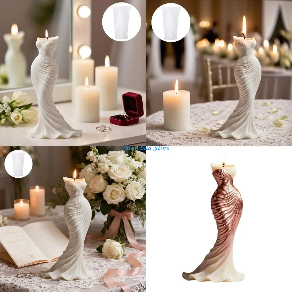 U2JC Fishtail Dress Silicone Molds for Handmade Scented Soap Chocolate Wedding Home Decoration and Resin Casting