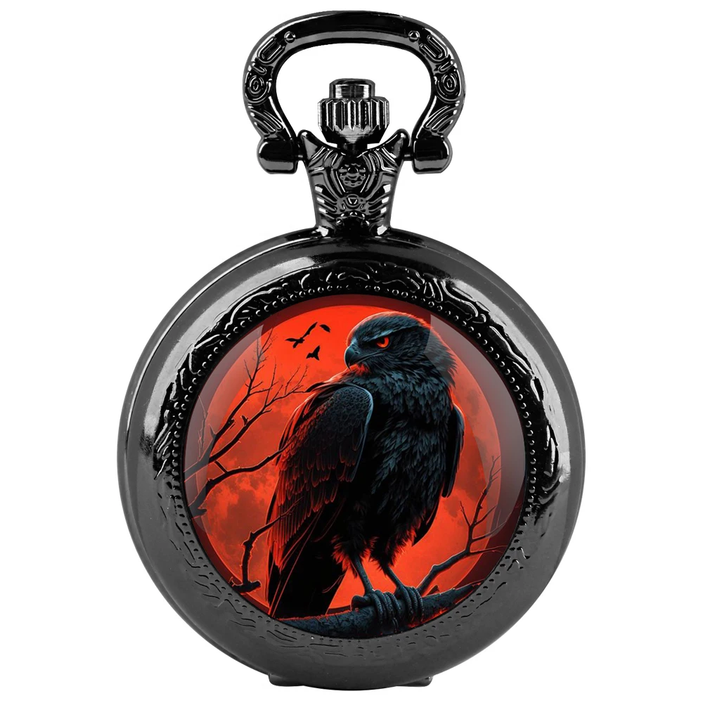 Wings of Wisdom] Raven pattern glass patch quartz pocket watch - mysterious charm, unique design, global express delivery