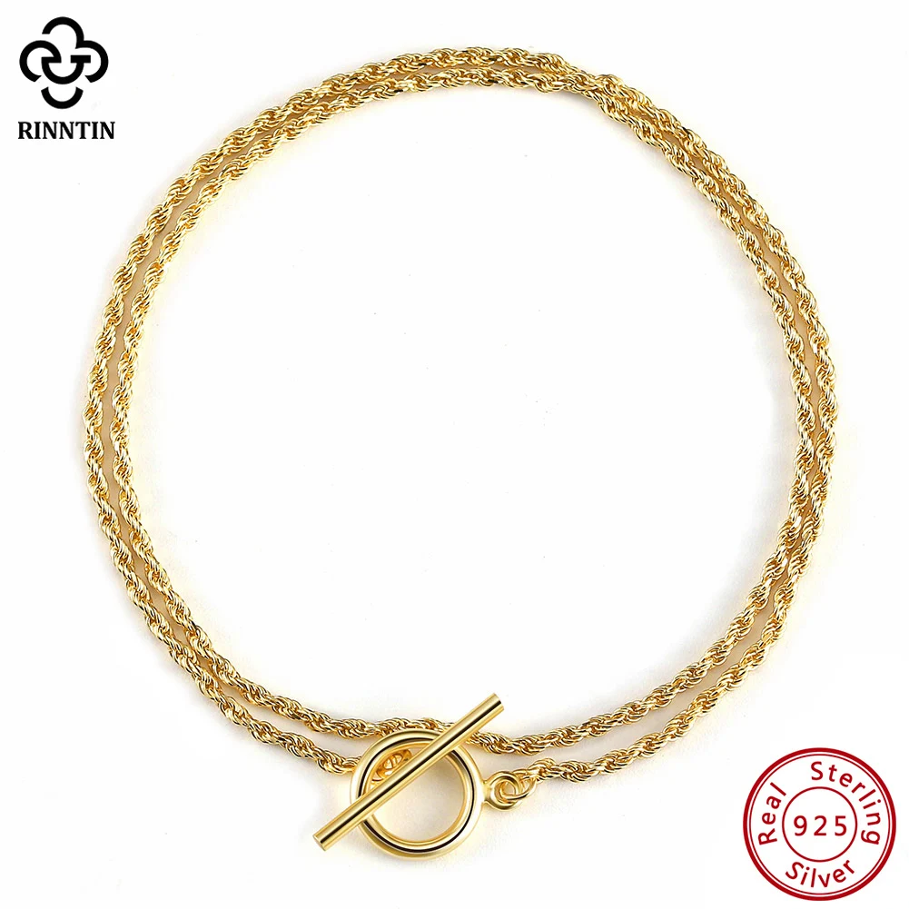 

Rinntin Trendy Italian OT Toggle Clasp 925 Sterling Silver 1.5mm Braided Chain Bracelet 14K Gold Plated for Women Jewelry SB121