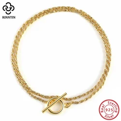 Rinntin Trendy Italian OT Toggle Clasp 925 Sterling Silver 1.5mm Braided Chain Bracelet 14K Gold Plated for Women Jewelry SB121