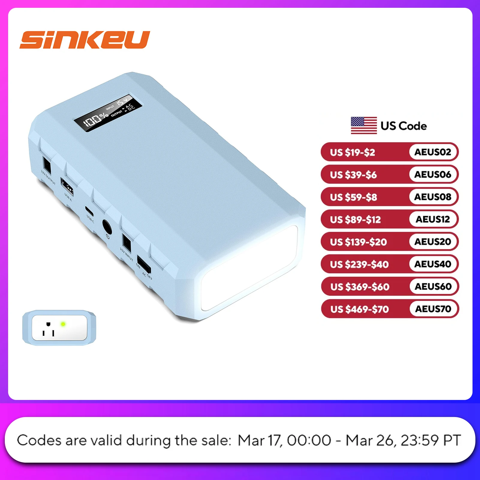 SinKeu 24000mAh Portable Station,65W/88Wh Portable Power Bank with AC Outlet QC 3.0 USB/USB-C for Home Camping Travel Outdoor RV