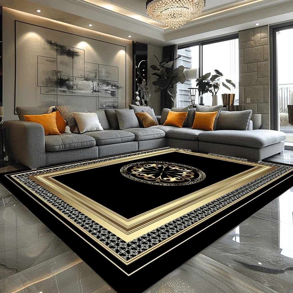 

European Style Luxury Large Rugs for Living Room Black Gold Parlor Sofa Carpet Non-slip Easy Cleaning Coffee Tables Mat 200x300