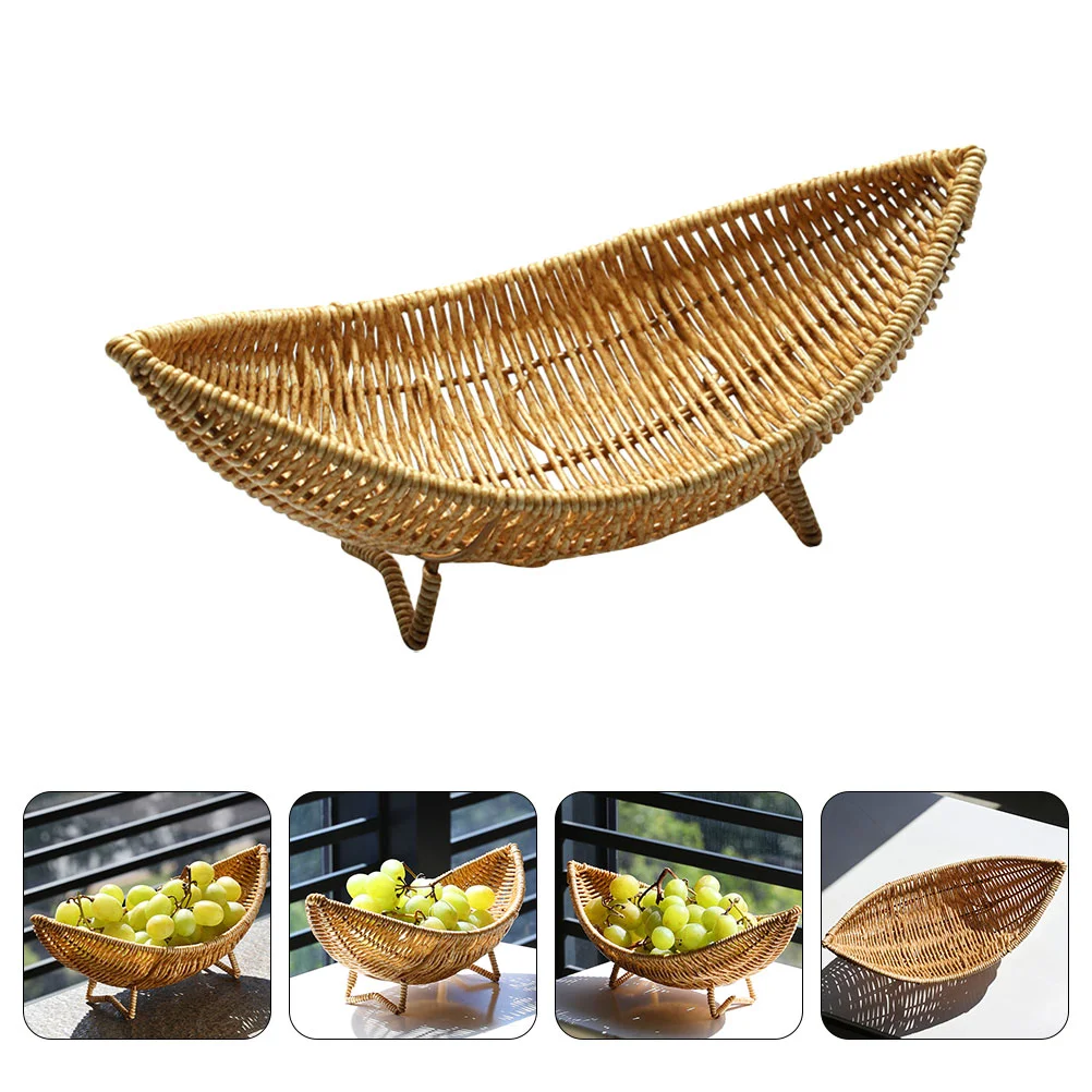 Snack Rattan Fruit Bowl Bread Hanging Produce Basket for Kitchen Plastic Storage