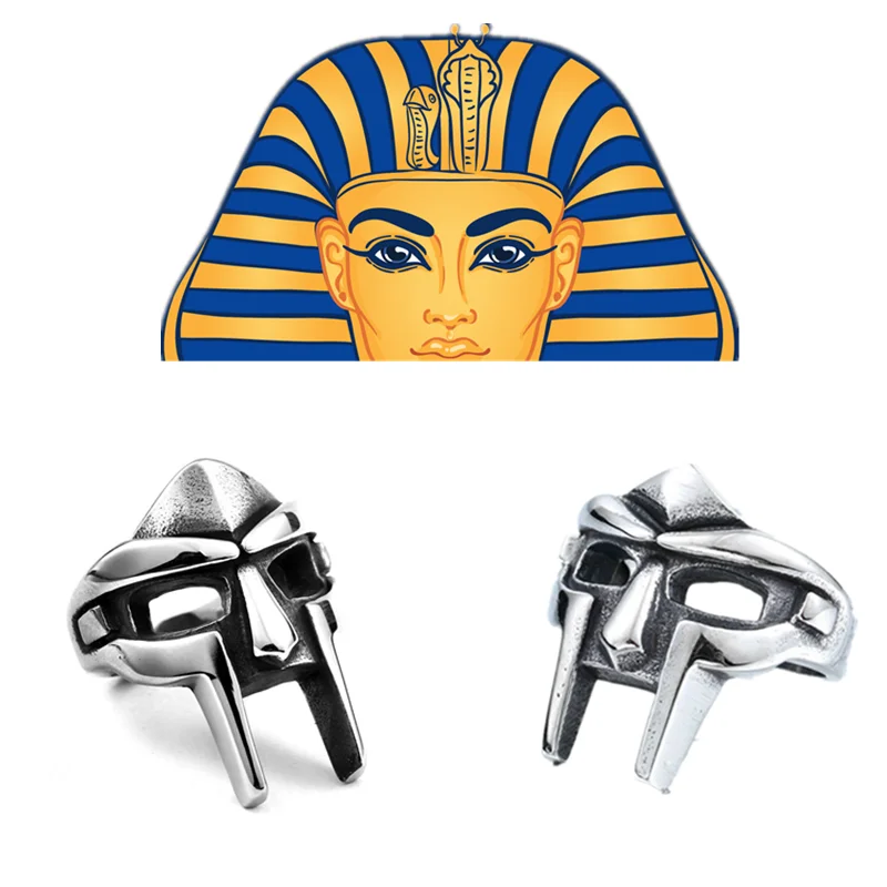 Goth Retro Mask MF DOOM Rings Gladiator Punk Egyptian Pharaoh Male Ring Hip Hop Jewelry Accessories Gift Collection