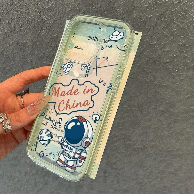 حافظة هاتف لهاتف آيفون 17 اير برو ماكس 16 15 14 13 12 11 Plus X XR حماية كاميرا شفافة ذكر أنثى إطار مزدوج رائد فضاء #2