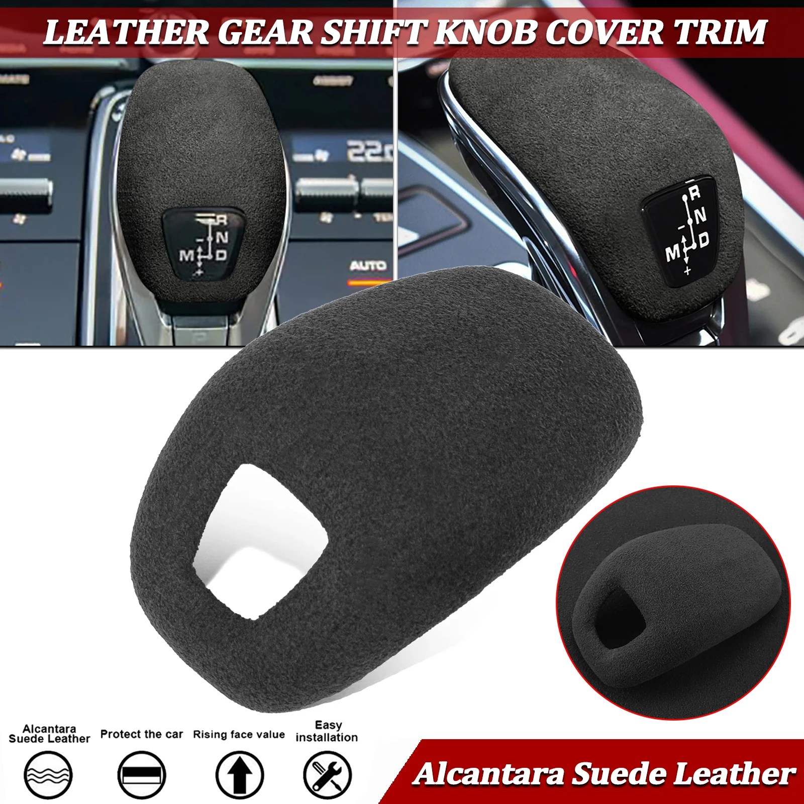 

Dark Gray Alcantara Suede Wrapping Gear Shift Knob Cover Trim Cap Frame For Porsche Panamera 2018-2023 2019 2020 2021 2022