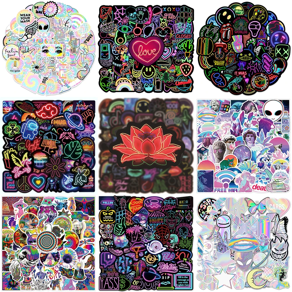 10/30/50PCS Cartoon Retro Neon Lines Stickers Series Creative Graffiti Phone Notebook Laptop Helmet Luggage Decoration Wholesale