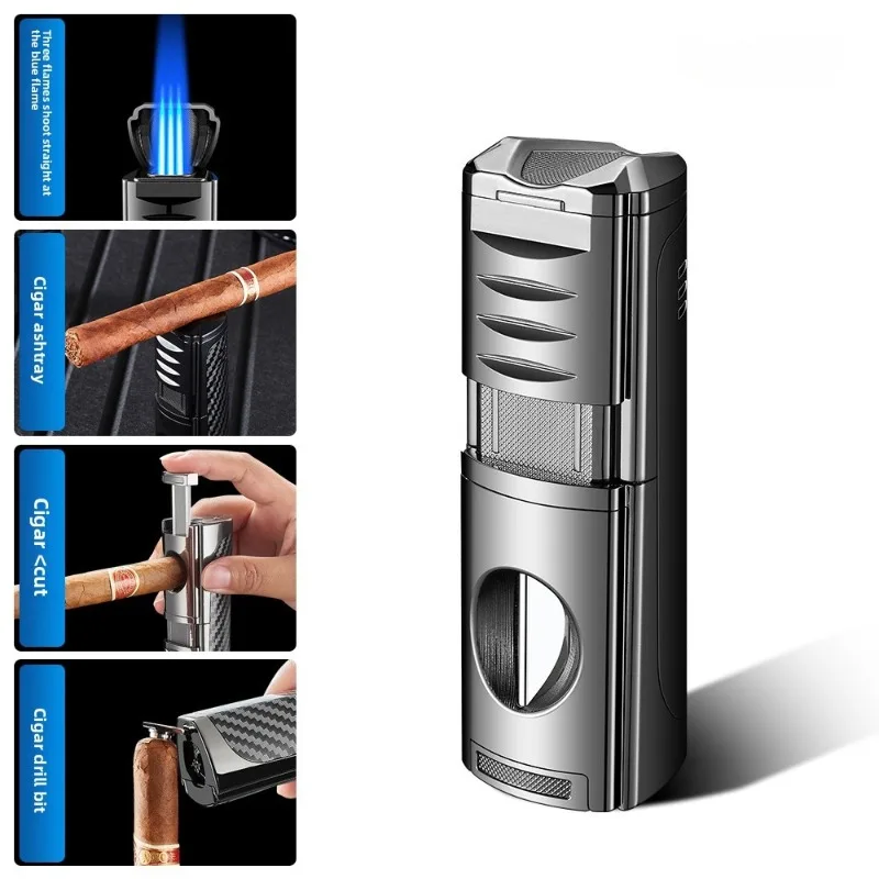 

2026 Portable 4-in-1 Cigar Metal Lighter Outdoor Windproof Cigar Specific Turbo Butane Gas Lighter Men's High-end Gift