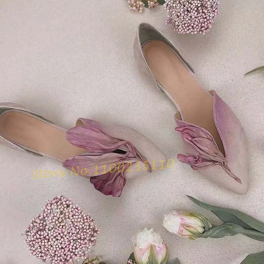 Petals Pointy Flat Home Shoes Women Pink Flower Gradient Mixed Colors Shoes Female Elegant Summer All Match Women\'s Sweet Shoes