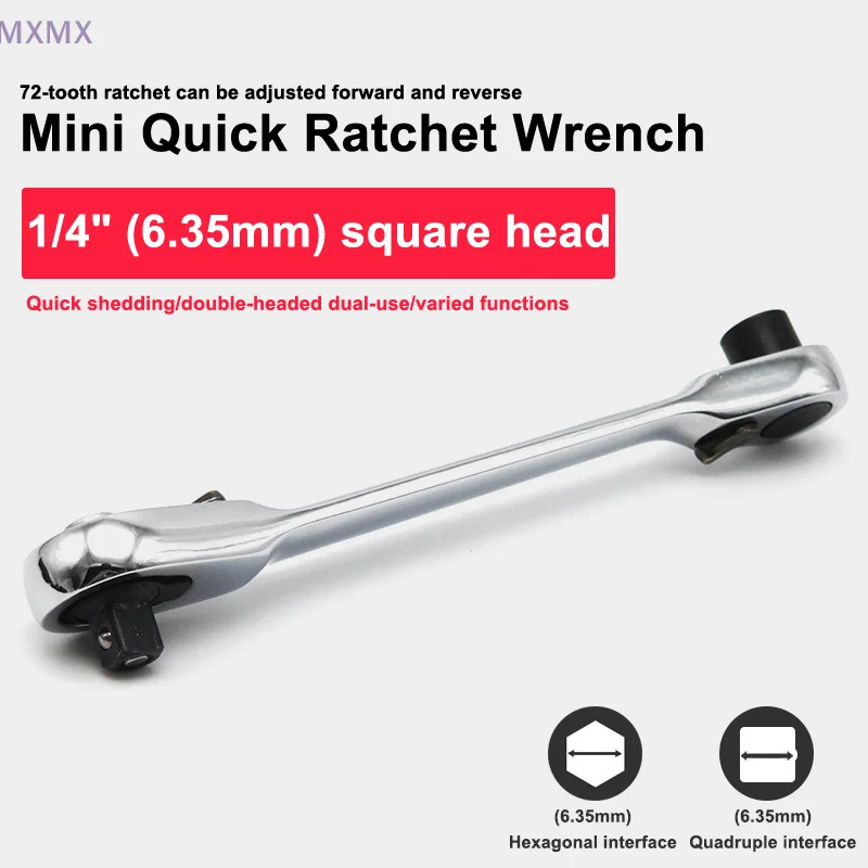 Mini Double Headed Ratchet Wrench 1/4 Inch Drive Socket Screwdriver Bit Driver Quick Release Ratchet Wrench Hand Tools