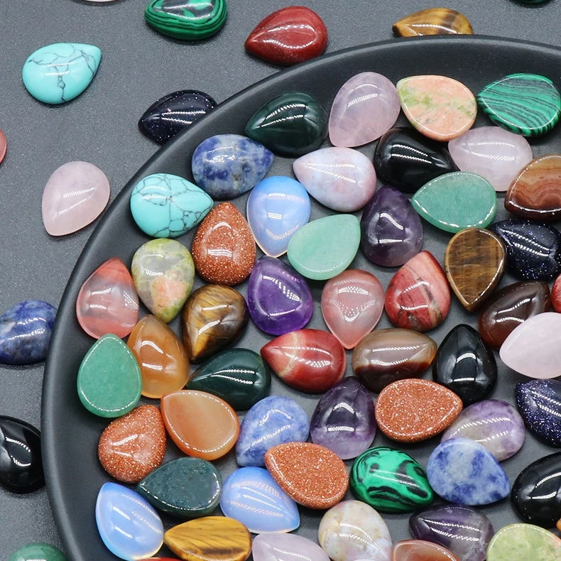 10PCS 12X16MM Water Drop Gemstone Cabochons Flatback Natural Energy Stone Cab Covers No Hole for Jewelry Craft Making