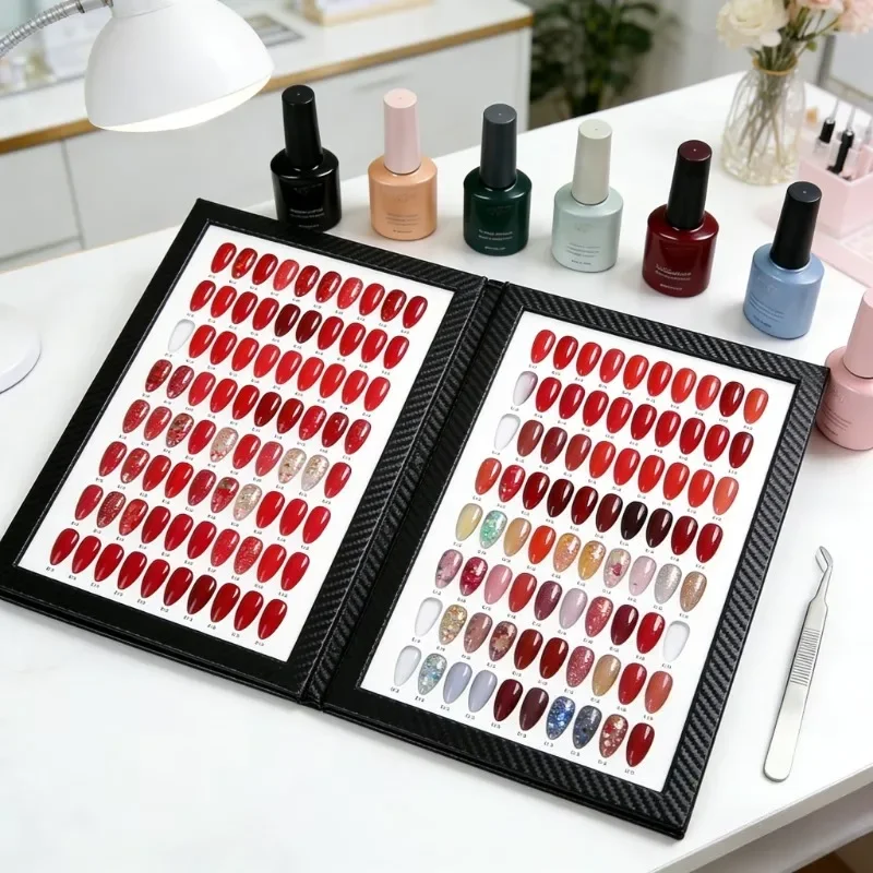 160 Colour Premium Nail Art Display Book Waterproof Reusable With 240 Fake Nail Tips Black Elegant Nail Polish Display Template
