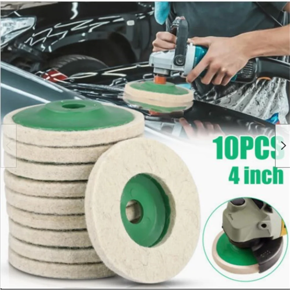 10pcs 4'' 100mm Wool Polishing Wheel Set Wear-resistant Thickened Design Buffer Pads For Glass Ceramic Marble Wood