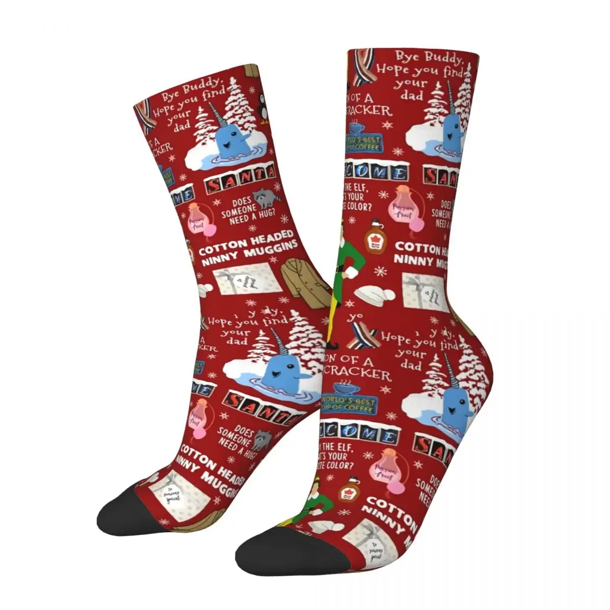 

Hip Hop Vintage Buddy The Elf Collage Crazy Socks for Men Women Unisex Harajuku Novelty Happy Crew Sock Gift