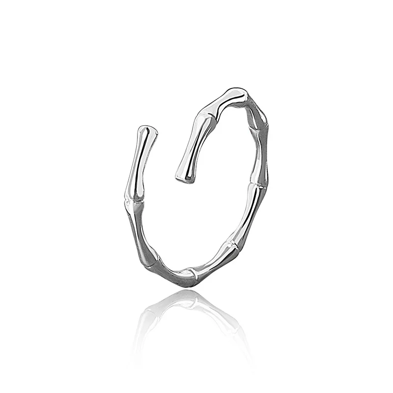 QMCOCO  Silver Color Design Simple Bamboo Knot Opening Ring For Women Party Cute Fashion Jewelry Minimalist Accessories Gifts