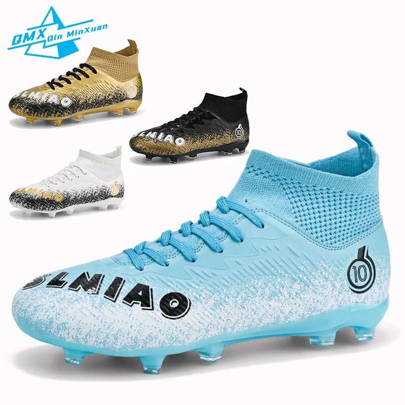 

Men Football Boots TF/AG Blue High-top Antiskid Outdoor Soccer Shoes Kids Student Indoor Football Training Sneakers 33-46#