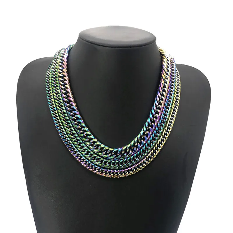 Stainless Steel Quenched Colorful Double Woven Cuban Link Chain Necklace for Men Women Hip Hop DIY Jewelry