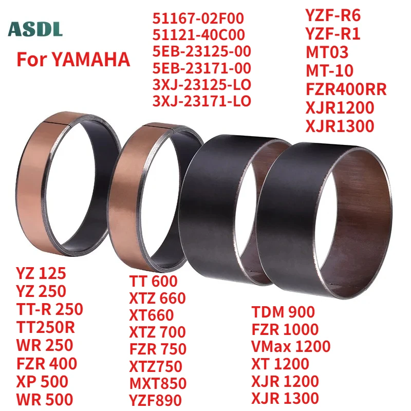 

Motor Front Fork Bushings For YAMAHA YZFR6 YZF-R6 YZF-R1 YZFR1 YZ125 250 TTR250 FZR400 MT03 XP500 XT660 XTZ750 TDM900 XJR 1200
