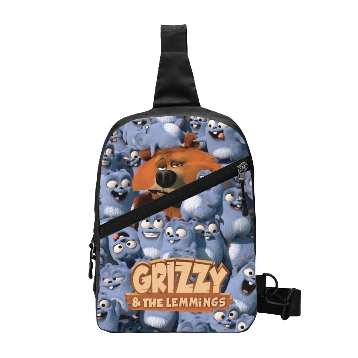 Funny Grizzy And The Lemmings Cartoon Characters Chest Bag Men Sling Crossbody Backpack Chest Bag Hiking Daypack Shoulder Bag