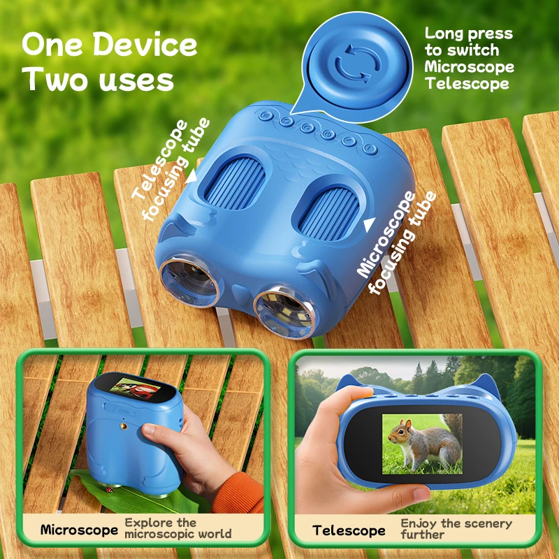 Microscope and Telescope 2 In 1 Children's Optical Educational Toys 2MP HD Camera Kids Microscope 1000x Halloween Christmas Gift