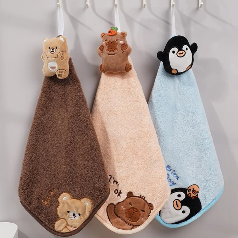 Animal Patterneds Kids Hand Towels Soft Corals Velvets Highly Absorbent Fast Drying For Kitchens And Bathrooms