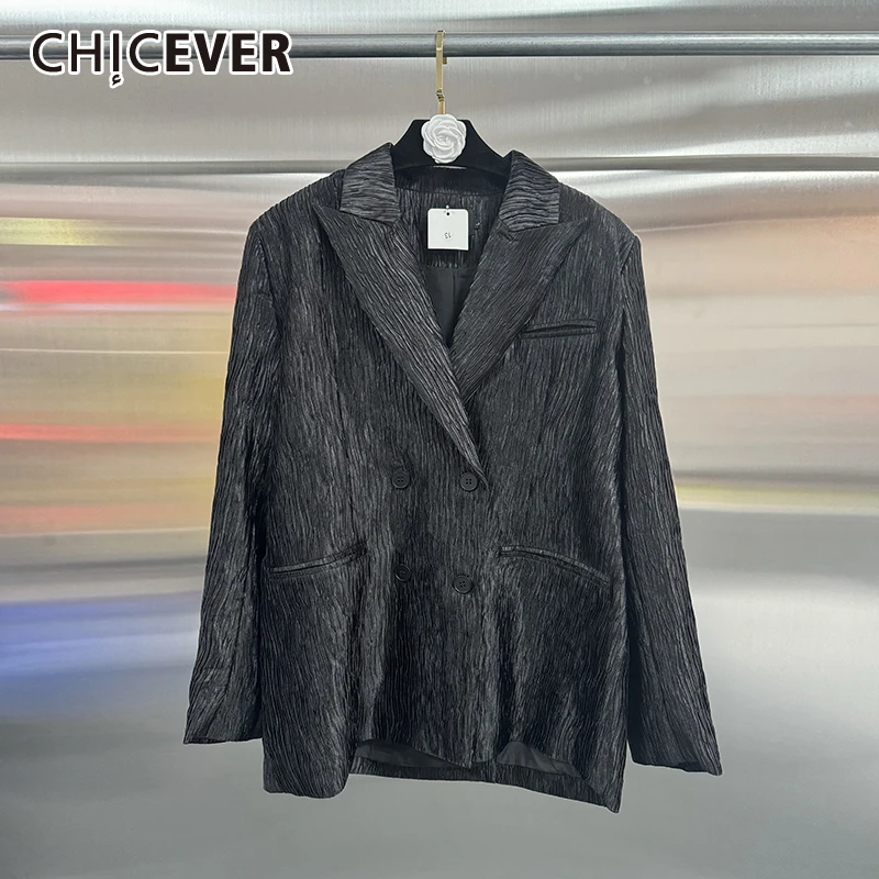 

CHICEVER черная шикарная куртка с карманами, женская свободная куртка с лацканами и длинными рукавами, роскошные женские куртки, осенняя мода, новый стиль
