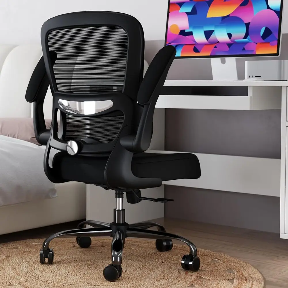 Chaise de bureau ergonomique en maille avec support lombaire réglable pour usage domestique et exécutif (noir)