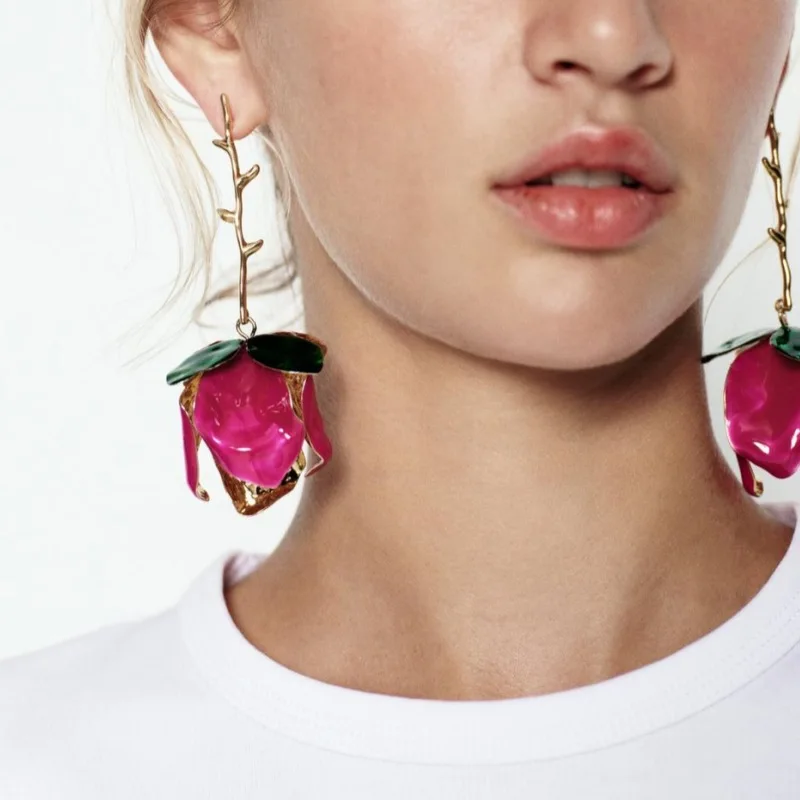 Statement Big Rose Earrings 2024 New Flower Creative Fashion Designers Runway Jewelry Pendientes Mujer