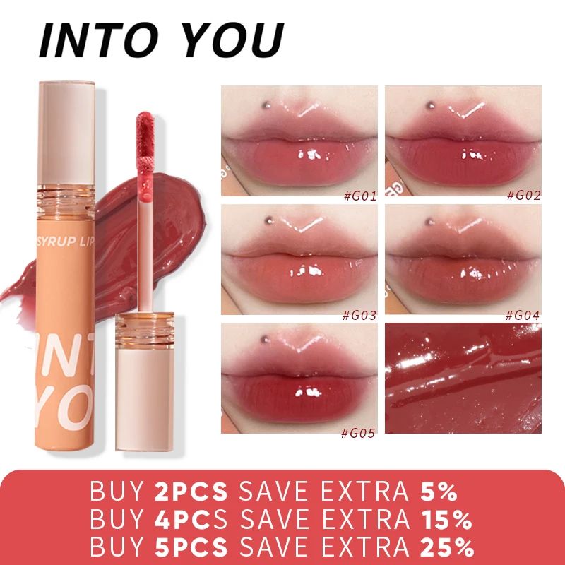 INTO YOU Syrup Glossy Lip Tint (The FOOD Series) Liquid Lipstick Glossy Lip Cosmetics 5 Colors Lip Tint Glossy Lipstick Makeup