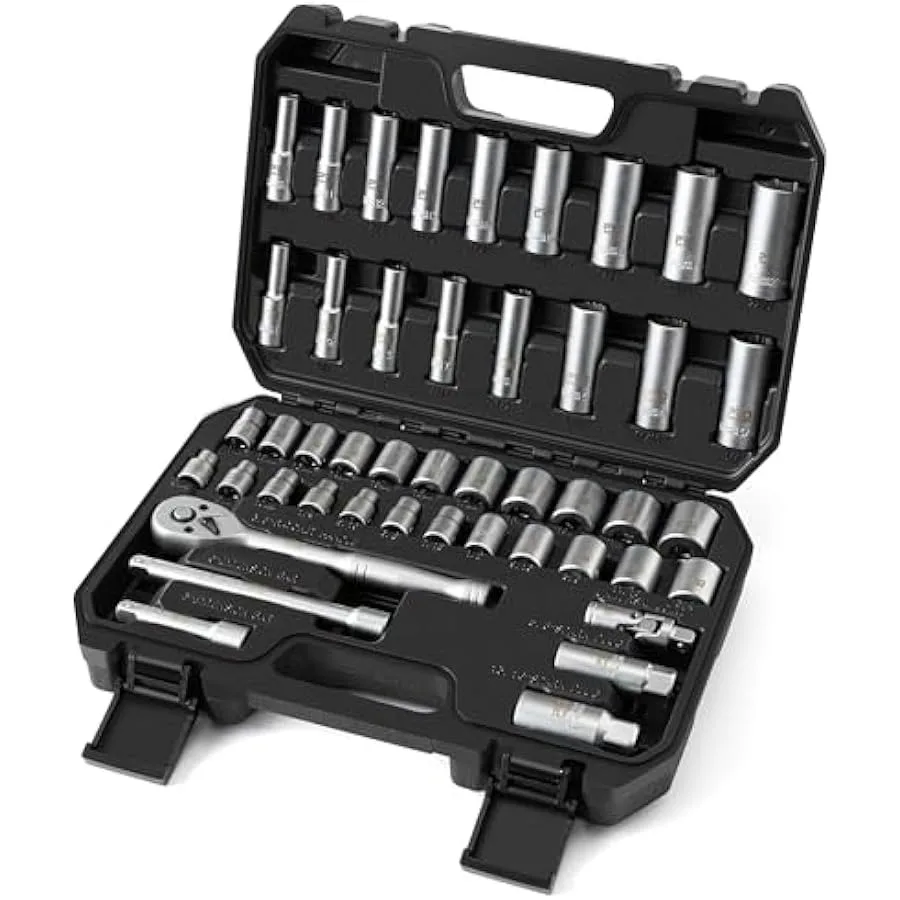 Prostormer Drive Socket Wrench Set 46-Piece 3 8'' Ratcheting Wrench Set with 72 Tooth Ratchet Universal Joint Extension Bars fo