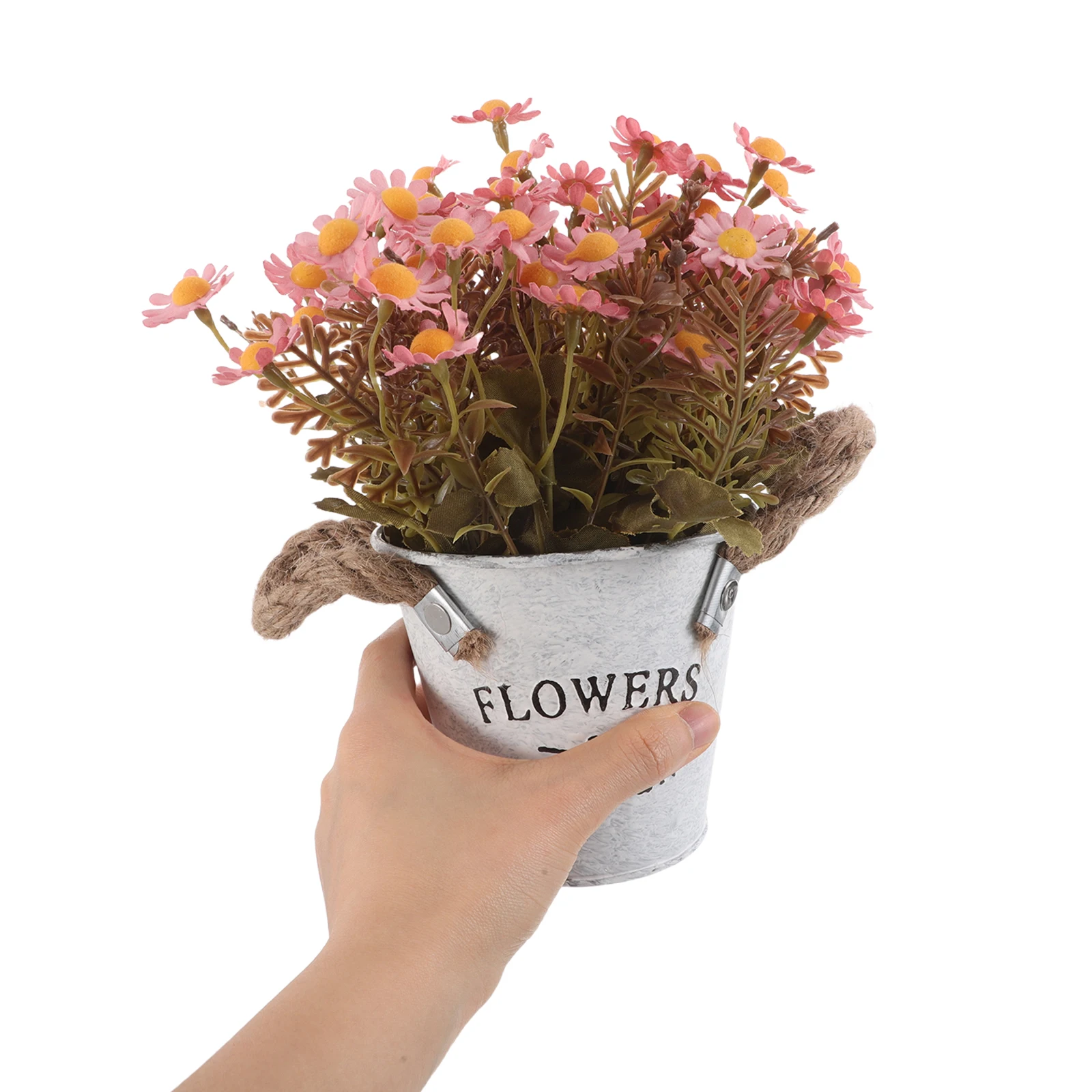 

Artificial Daisy Potted Plant High Realism Fake Daisies for Indoor Outdoor Home DecorationDurable Metal Pot Spring Flowers