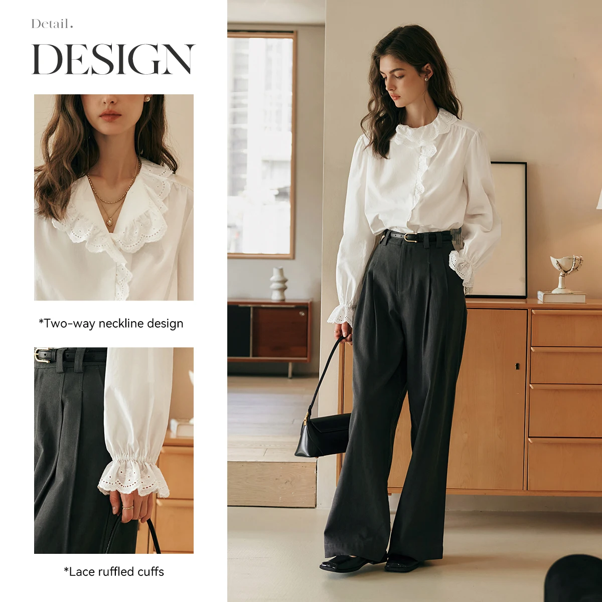 OLrain Ruffled V Neck Women Shirts 2025 Spring Summer Butterfly Sleeve Straight Solid Color Single Breasted Blouses M57CC95680