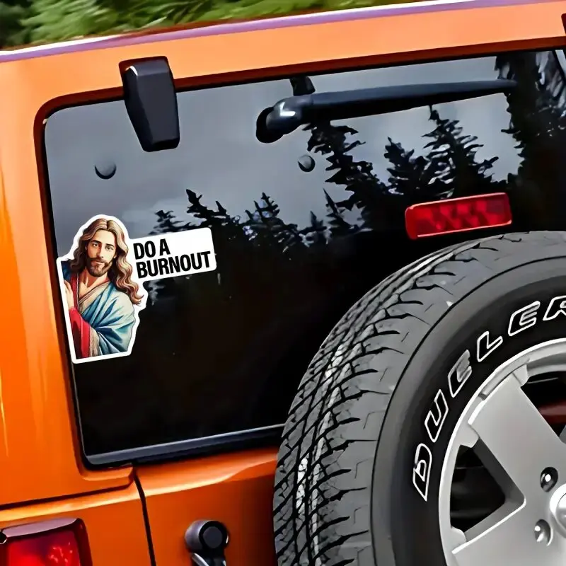 Do a Burnout Vinyl Sticker - Waterproof Decal for Cars, Trucks, Laptops, Windows & More - Cartoon Religious Theme,
