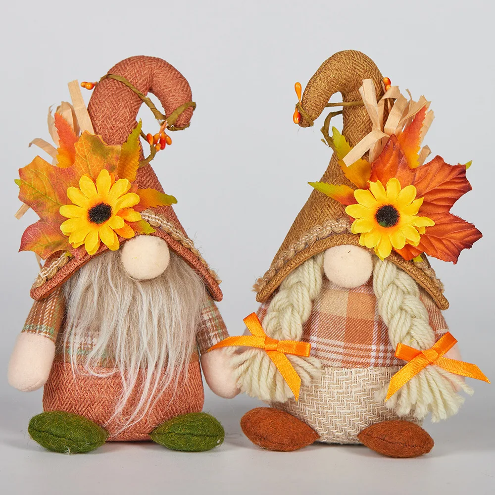 Thanksgiving Scarecrow Doll Series Decoration Harvest Season Maple Leaf Straw Hat goblin dwarf doll ornament