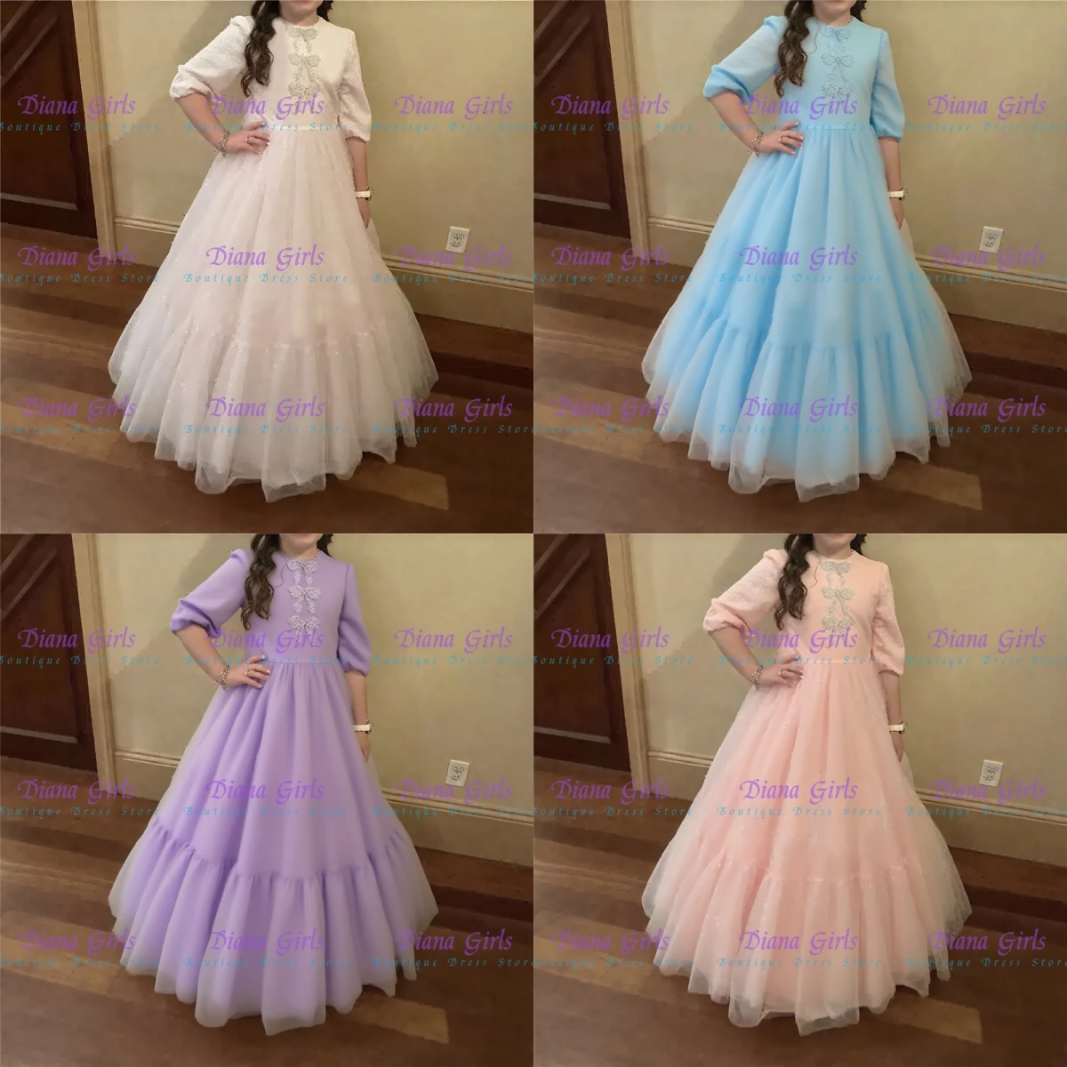 Customisable Quality Elegant Flower Girl Dress Satin With Tulle For Kids Wedding Bridesmaids Birthday Party Evening Ball Gowns