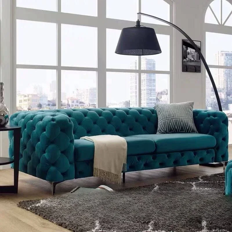 American buckle, velvet Nordic style living room, light luxury fabric three-person, small apartment combination