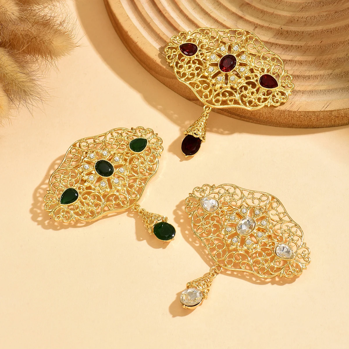 Moroccan Style Long Dress Brooch For Ladies, Arab Bride Jewelry With Hollow Patterned Design, For Wedding Dress Brooch
