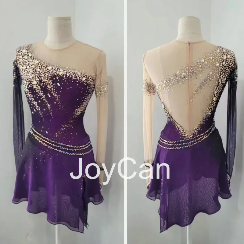 Joycan meninas vestido de patinação artística no gelo mangas compridas elastano malha desempenho de salão traje de dança latina