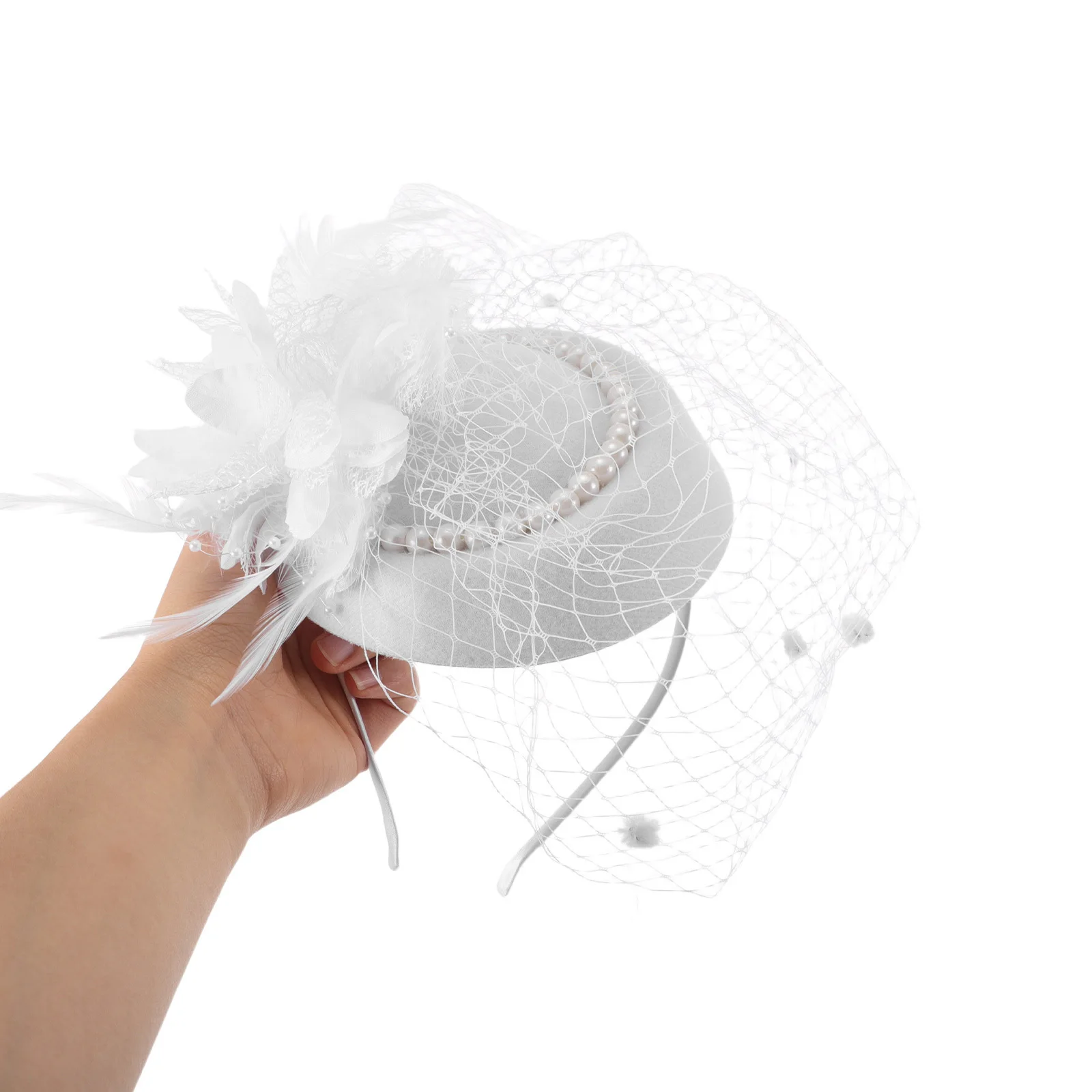 

1Set Elegant Ladies Tea Party Accessories Vintage Veil Headband Lace Gloves Pearl Necklace Wedding Fascinator Hat