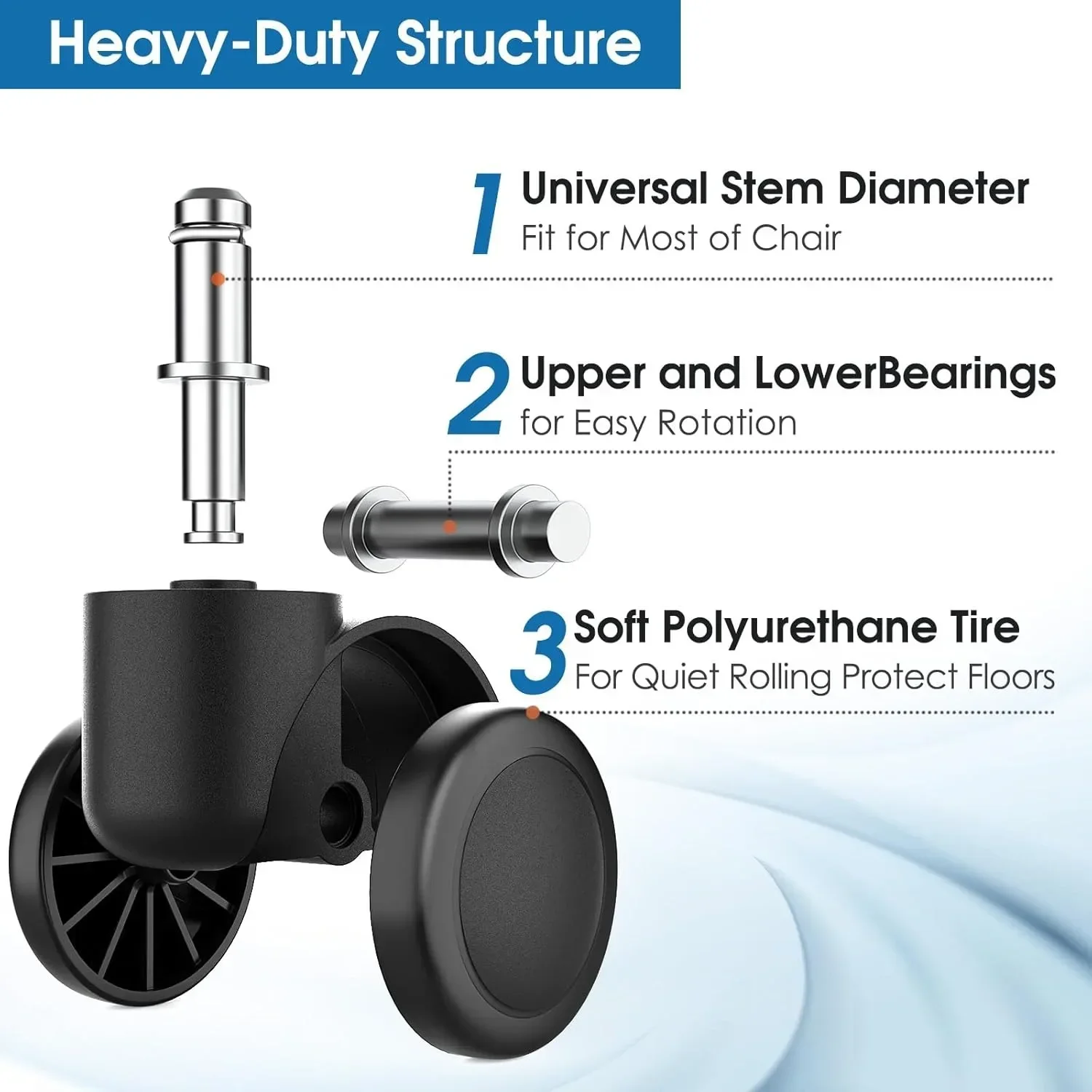 2"Office Chair Wheels Casters, Heavy Duty Rubber Desk Chair Wheels Replacement