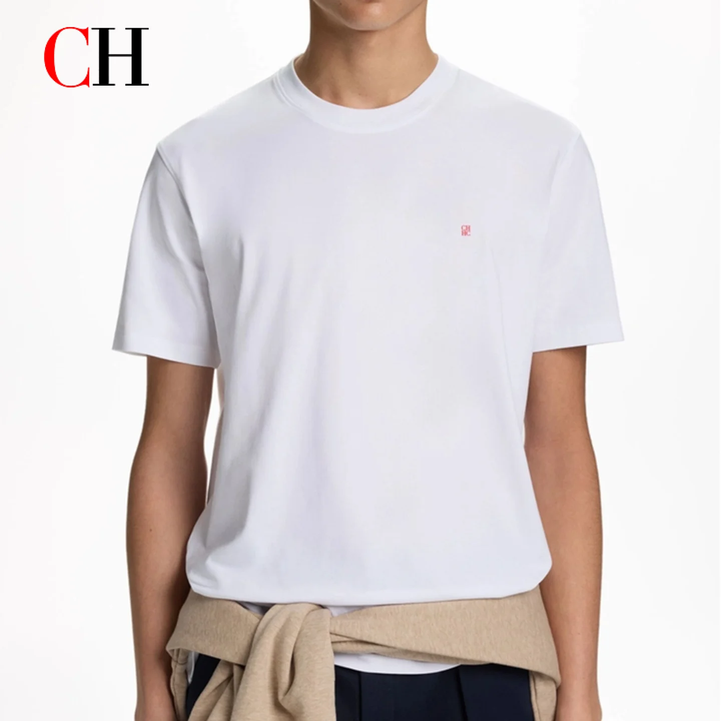 CH Mens Casual Crew Neck T Shirt Short Sleeve Embroidered Logo Cotton Fabric Sporty Style Top For Active Lifestyles