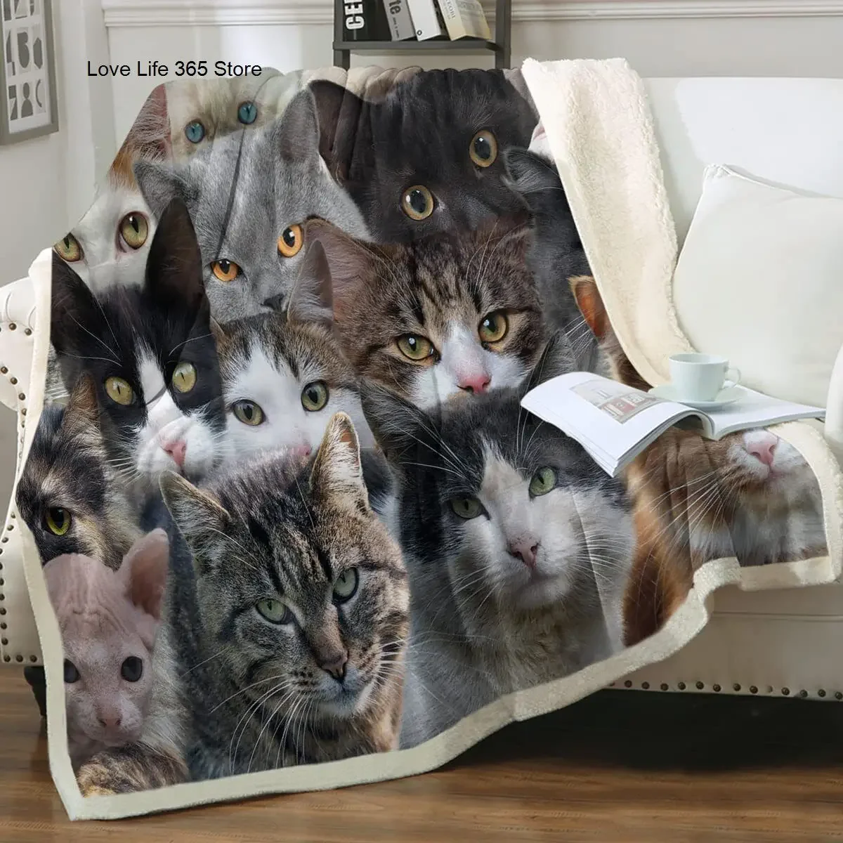 Animal Pet Cats Printed Blanket Cute Cat Fleece Throw Plush Double Layar Thickened Winter Quilt Bedspread For Sofa Gift Bedding