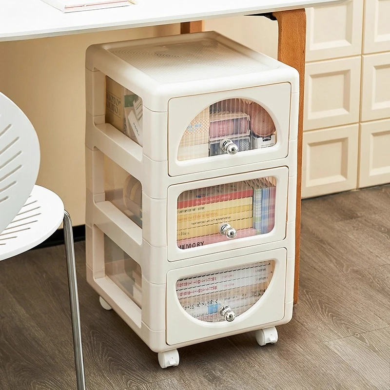 ‌Creamy File Cabinet, Large-Drawer Organizer, Multi-tier A4 Storage Box, Under-Desk Office Cart, Foldable Document Holder