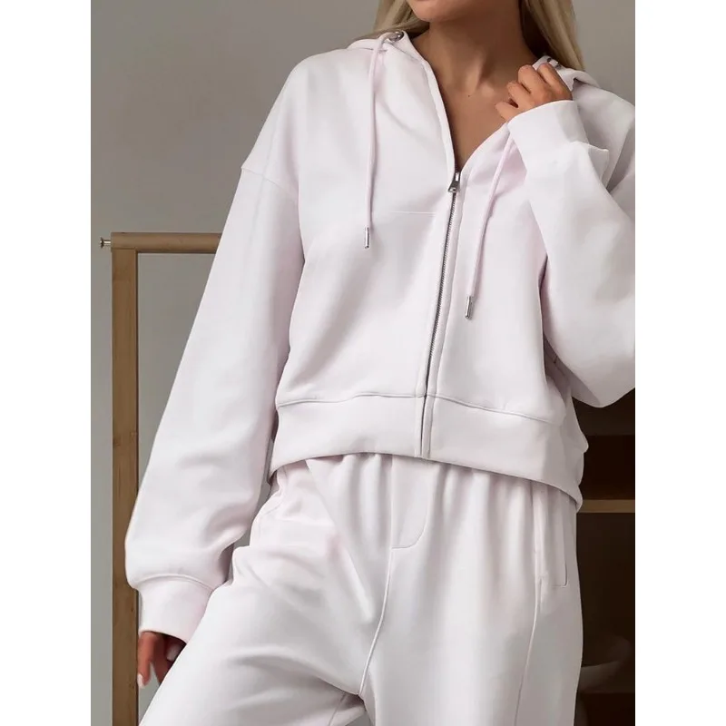 Autumn Women's Tracksuit with Zipper and Trousers  Casual Two Piece Set Women Casual Solid  Pant Sports Suit with A Hood