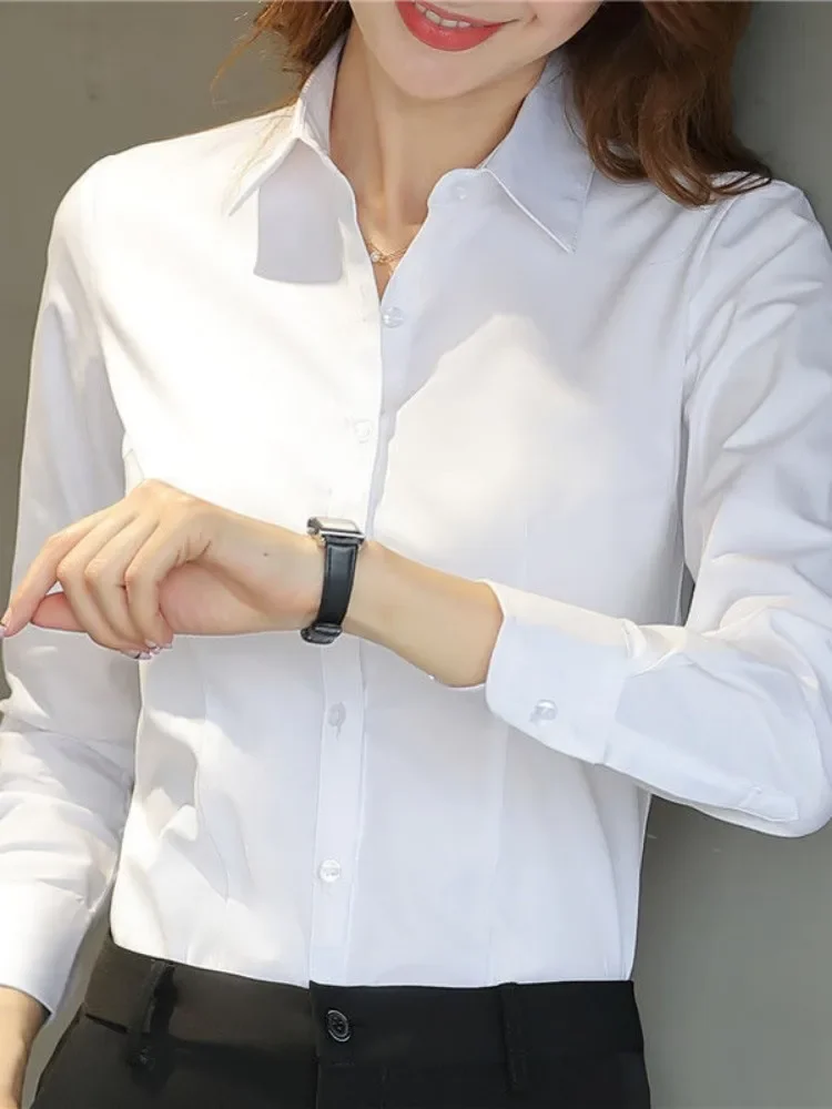 

Fashion Women Shirt White Shirt Female Long-sleeve Professional Shirt Formal Dress Large Size Work Clothes OL Button Womens Tops