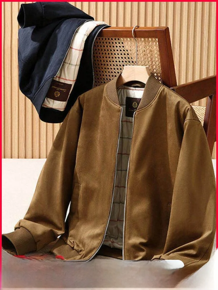 

Velvet Texture Men's Pilot Baseball Collar Casual Cotton Jaet Warmth Zipper Closure Long Sve Cleanfit Sle